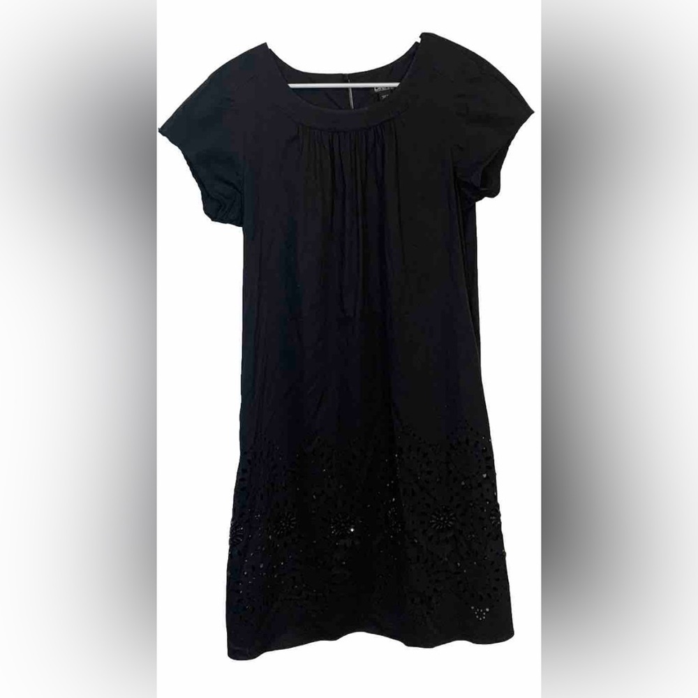 DKNY Black Sheath Dress with Sequins Laser Cutouts size 10 NWOT